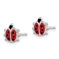 Sterling Silver Polished Enamel Ladybug Childs Post Earrings view 2