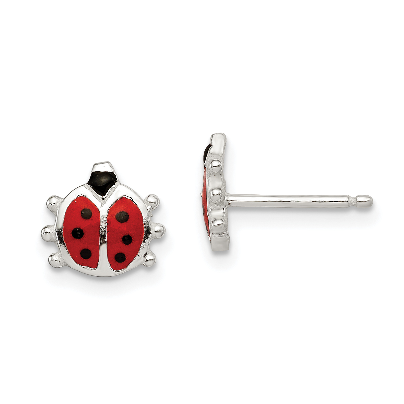 Sterling Silver Polished Enamel Ladybug Childs Post Earrings (QE11826)