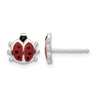 Sterling Silver Polished Enamel Ladybug Childs Post Earrings view 1