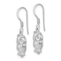 Sterling Silver Rhodium-plated CZ Owl Shepherd Hook Earrings view 2