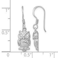 Sterling Silver Rhodium-plated CZ Owl Shepherd Hook Earrings view 4