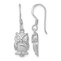 Sterling Silver Rhodium-plated CZ Owl Shepherd Hook Earrings view 1
