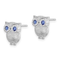 Sterling Silver RH-plated Blue Glass Owl Post Earrings view 2