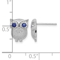 Sterling Silver RH-plated Blue Glass Owl Post Earrings view 4