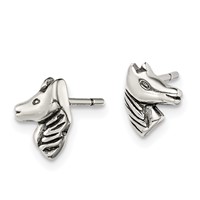 Sterling Silver Polished and Antiqued Horse Post Earrings view 2