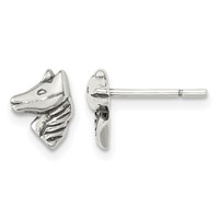 Sterling Silver Polished and Antiqued Horse Post Earrings view 1