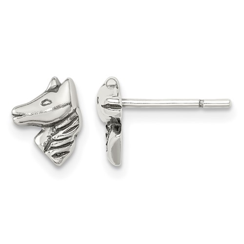 Sterling Silver Polished and Antiqued Horse Post Earrings