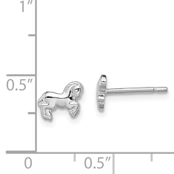 Sterling Silver Rhodium-plated Children's Horse Post Earrings
