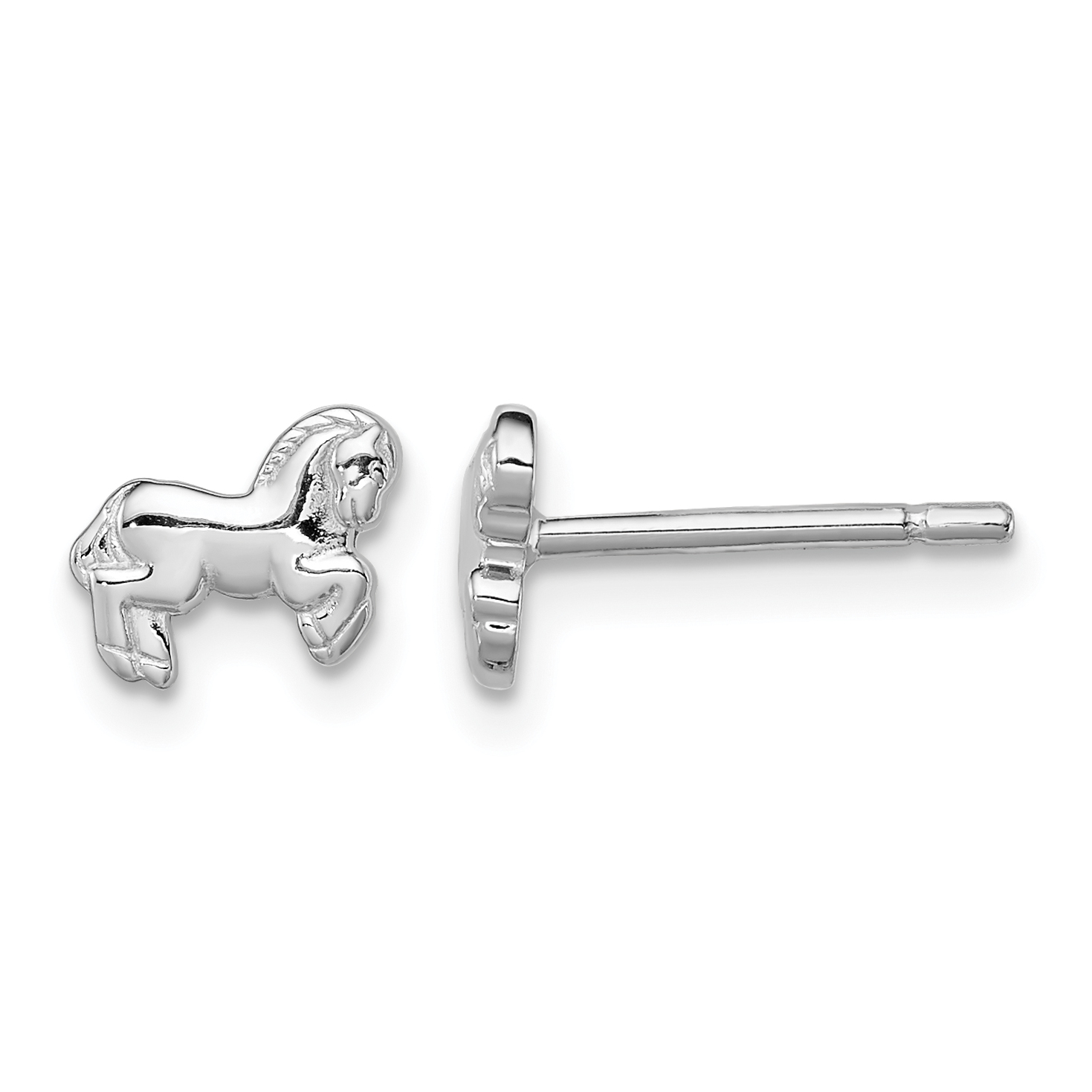 Sterling Silver Rhodium-plated Children's Horse Post Earrings (QE11836)