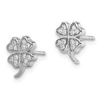 Sterling Silver Rhodium-plated Polished CZ 4 Leaf Clover Post Earrings view 2