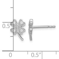 Sterling Silver Rhodium-plated Polished CZ 4 Leaf Clover Post Earrings view 4