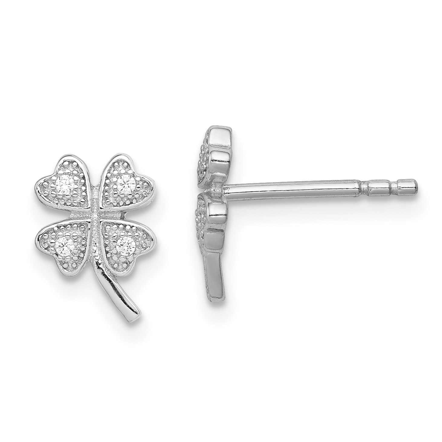 Sterling Silver Rhodium-plated Polished CZ 4 Leaf Clover Post Earrings (QE11843)