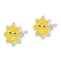 Sterling Silver Polished Enamel Sunshine Post Earrings view 2