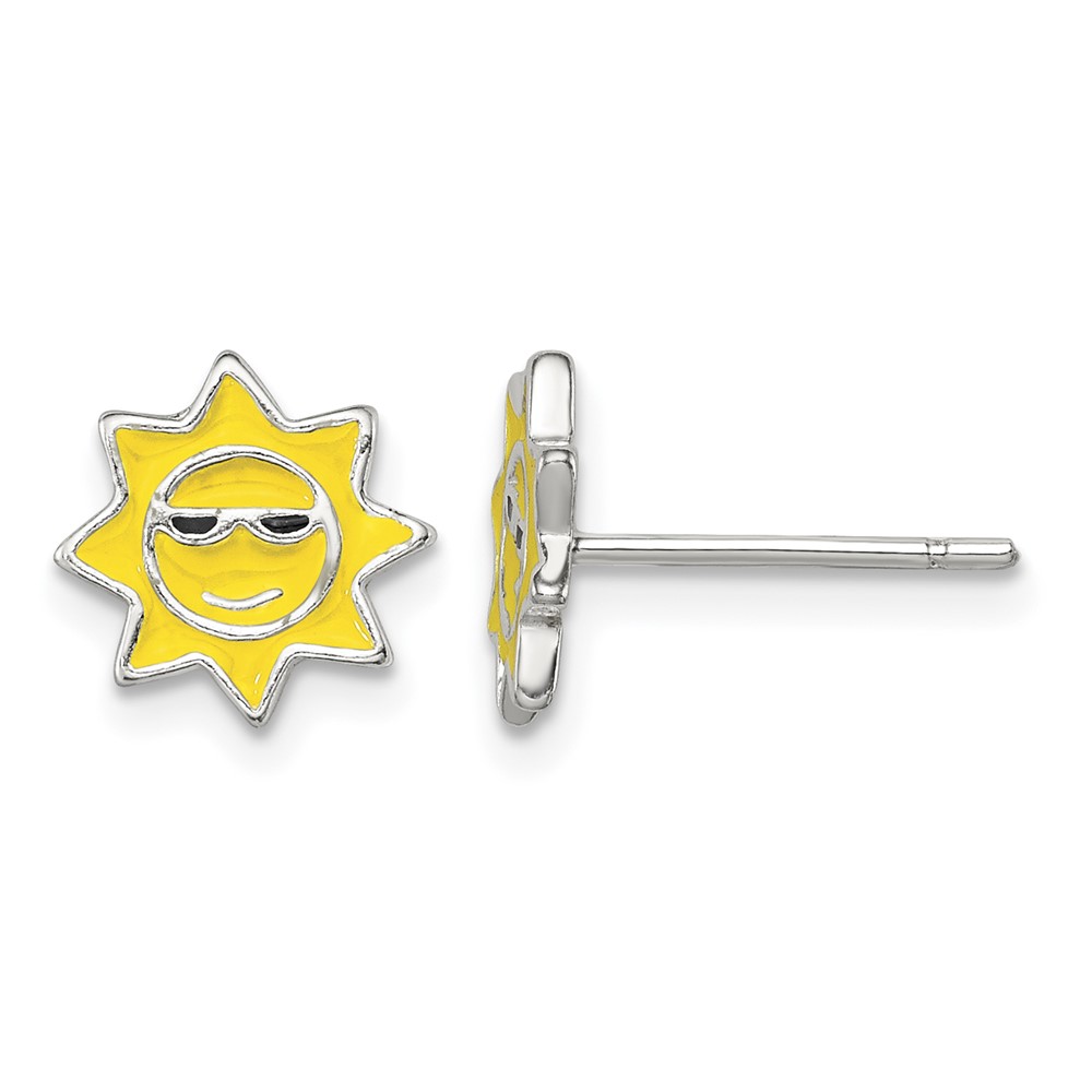 Sterling Silver Polished Enamel Sunshine Post Earrings