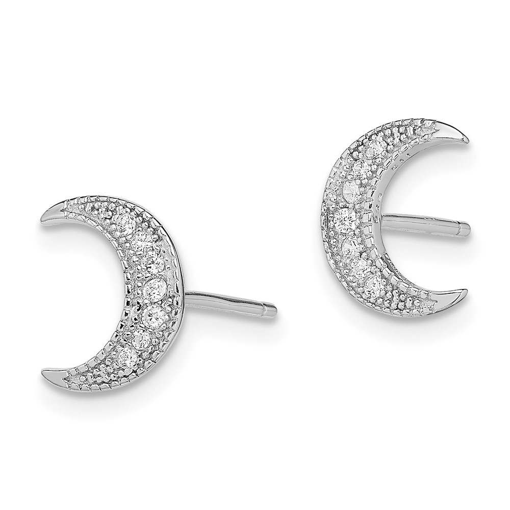 Sterling Silver Rhodium-plated CZ Crescent Moon Post Earrings (QE11849)