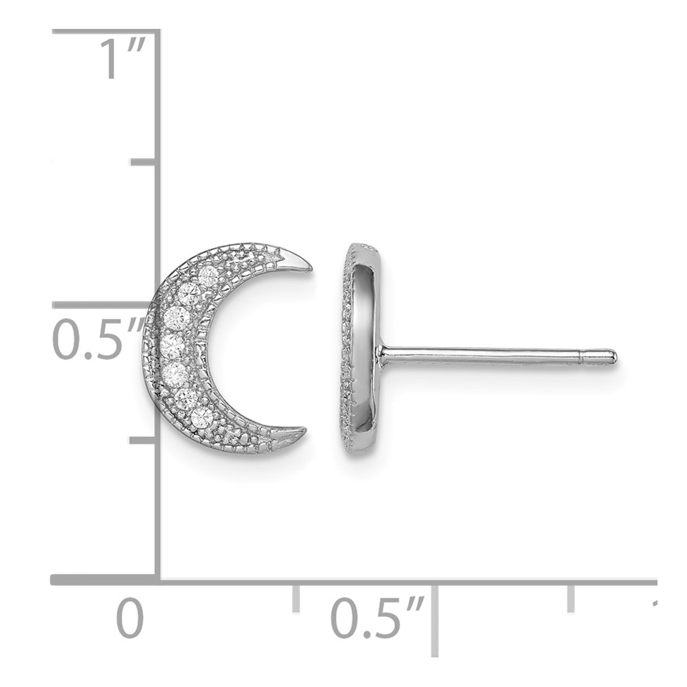 Sterling Silver Rhodium-plated CZ Crescent Moon Post Earrings (QE11849)