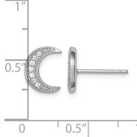 Sterling Silver Rhodium-plated CZ Crescent Moon Post Earrings view 4