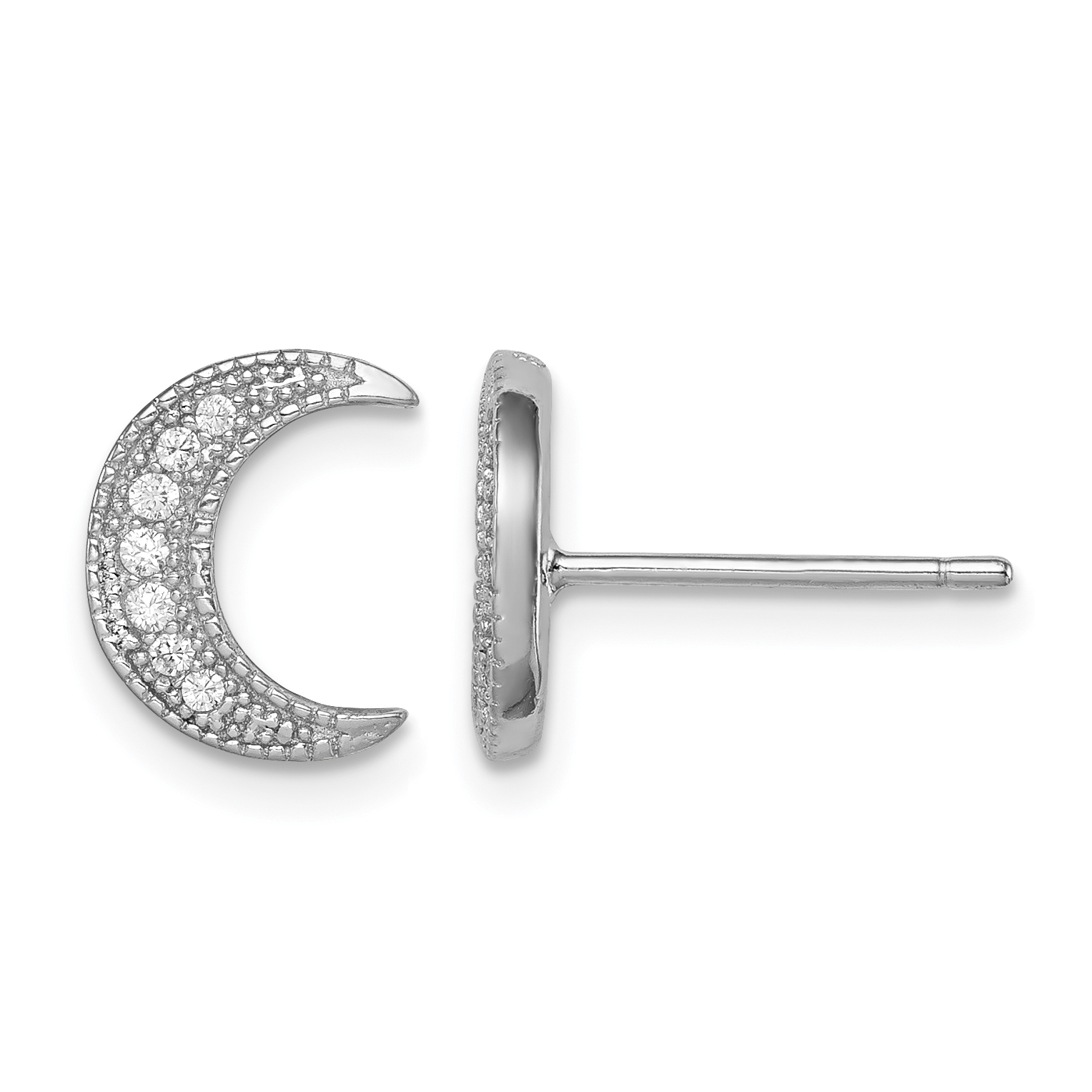 Sterling Silver Rhodium-plated CZ Crescent Moon Post Earrings (QE11849)