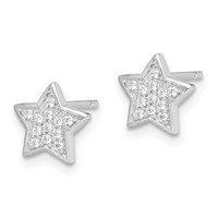 Sterling Silver Rhodium-plated CZ Star Post Earrings view 2