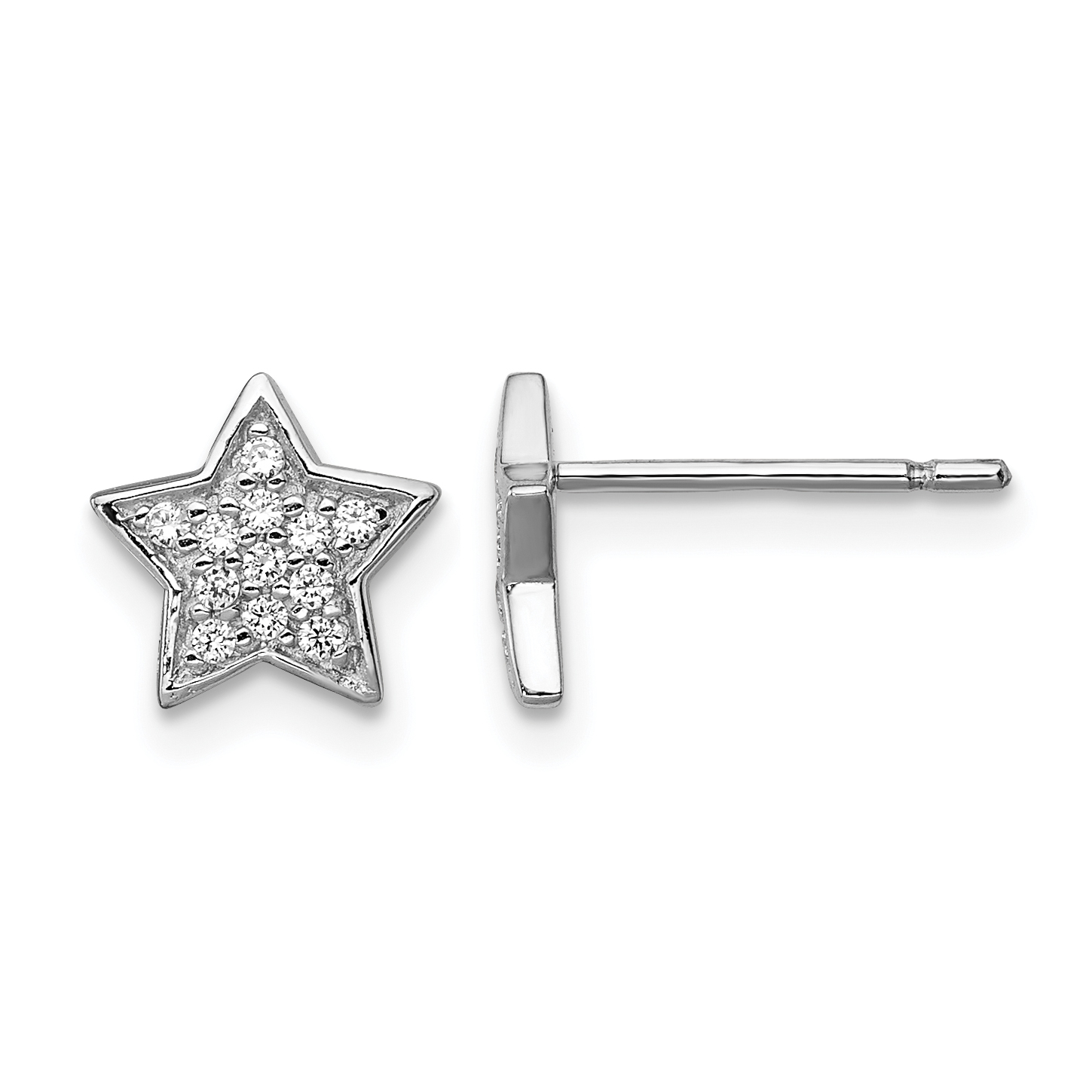 Sterling Silver Rhodium-plated CZ Star Post Earrings (QE11857)
