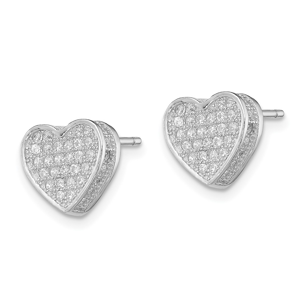 Sterling Silver Rhodium-plated CZ Micro pavÃ© Heart Post Earrings (QE11865)