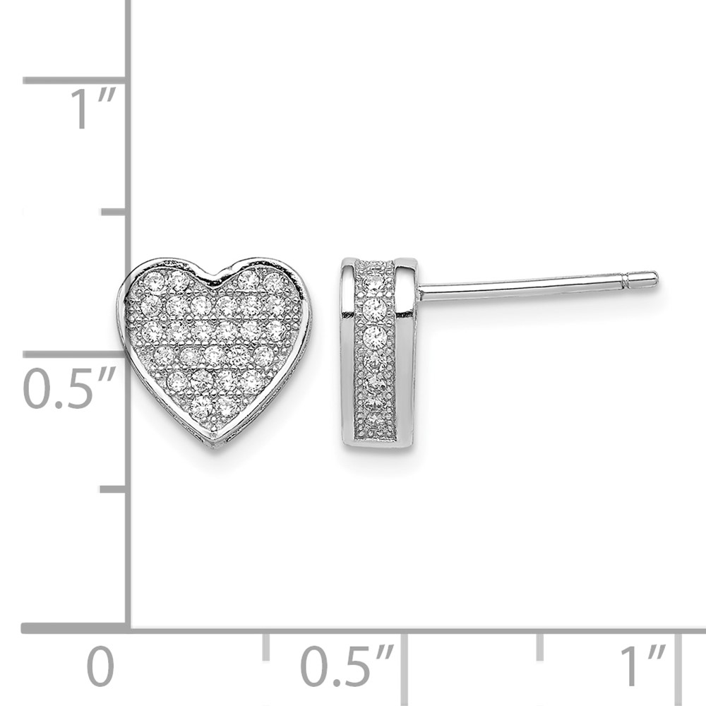 Sterling Silver Rhodium-plated CZ Micro pavÃ© Heart Post Earrings (QE11865)