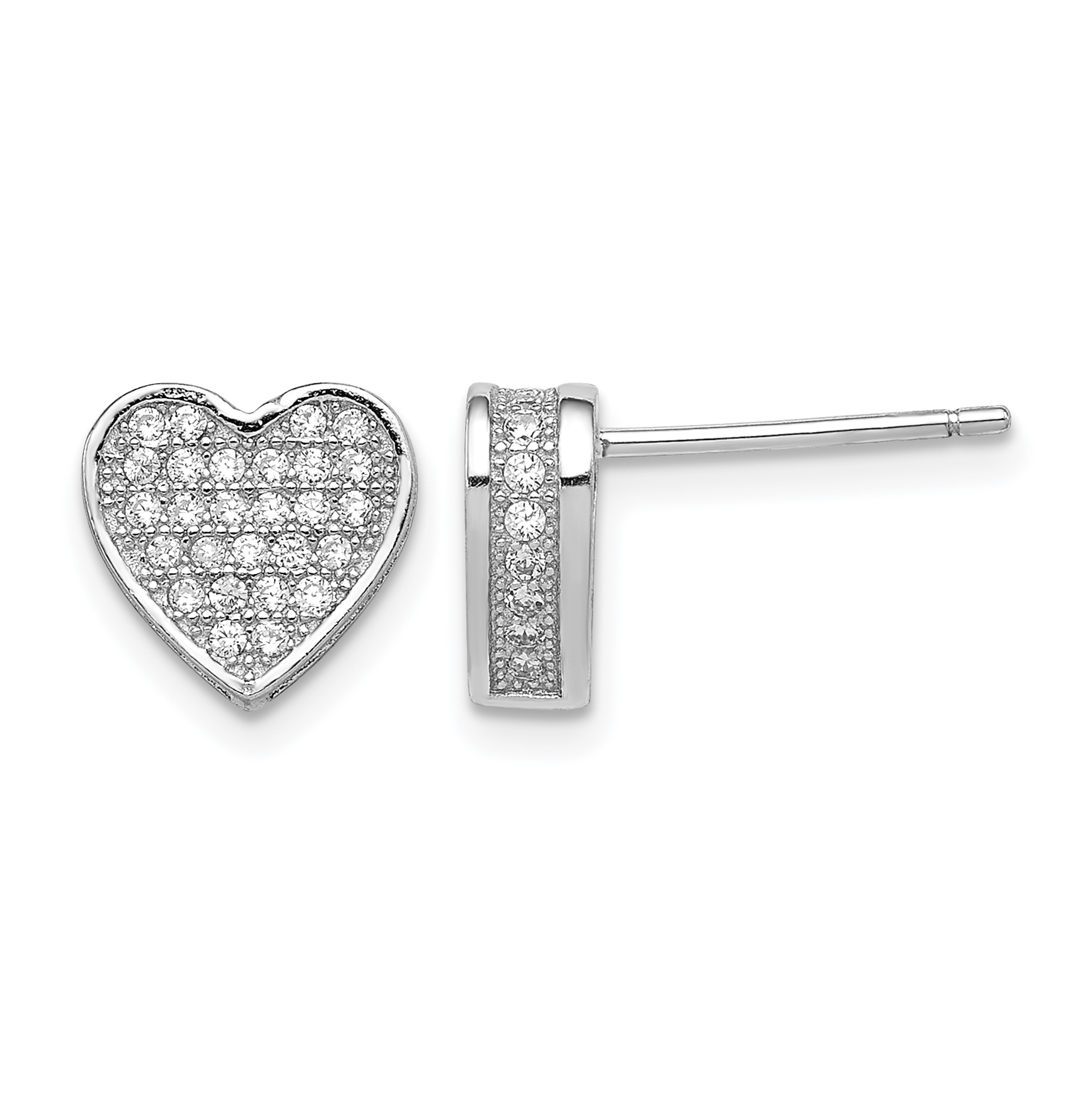 Sterling Silver Rhodium-plated CZ Micro pavÃ© Heart Post Earrings (QE11865)