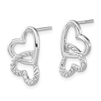 Sterling Silver Polished & Twisted Hearts Post Earrings view 2