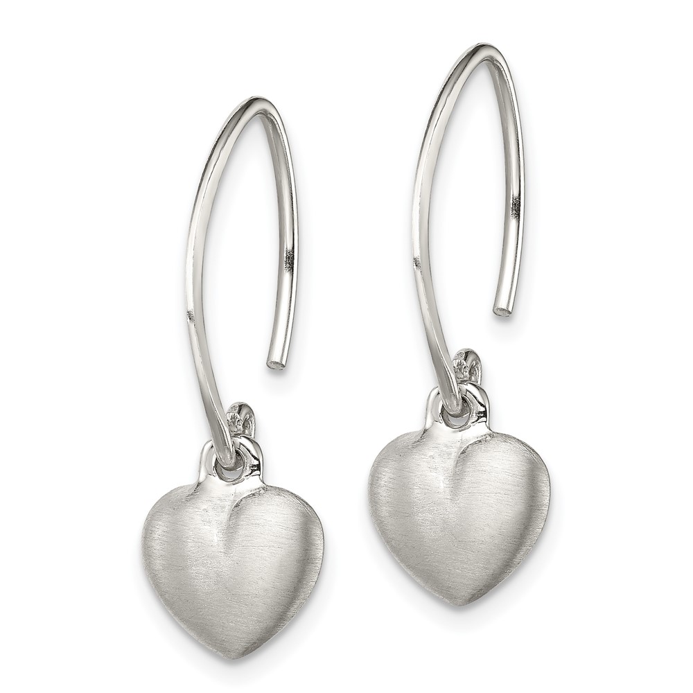 Sterling Silver Rhodium-plated Satin Heart Dangle Earrings (QE11875)