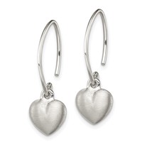Sterling Silver Rhodium-plated Satin Heart Dangle Earrings view 2