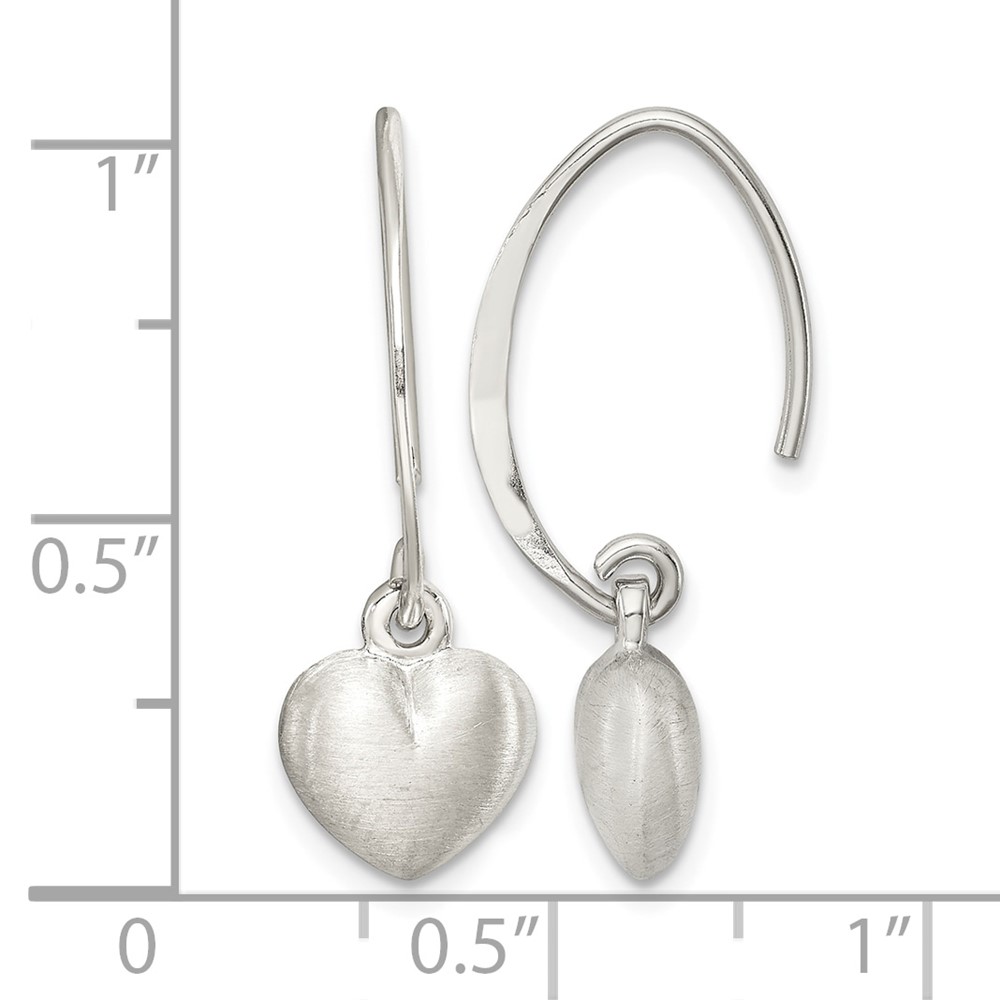 Sterling Silver Rhodium-plated Satin Heart Dangle Earrings (QE11875)