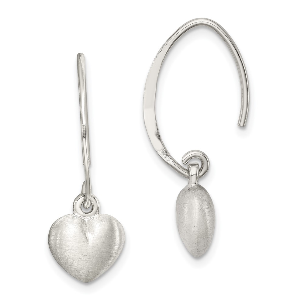 Sterling Silver Rhodium-plated Satin Heart Dangle Earrings (QE11875)