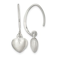Sterling Silver Rhodium-plated Satin Heart Dangle Earrings view 1
