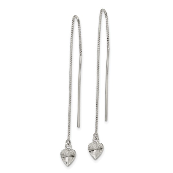 Sterling Silver Polished Diamond-cut Dangle Heart Post Earrings