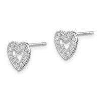 Sterling Silver Rhodium-plated CZ Heart Post Earrings view 2