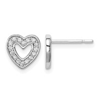 Sterling Silver Rhodium-plated CZ Heart Post Earrings view 1