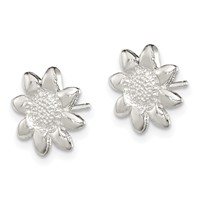 Sterling Silver Polished & Textured Sunflower Post Earrings view 2