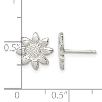 Sterling Silver Polished & Textured Sunflower Post Earrings view 4