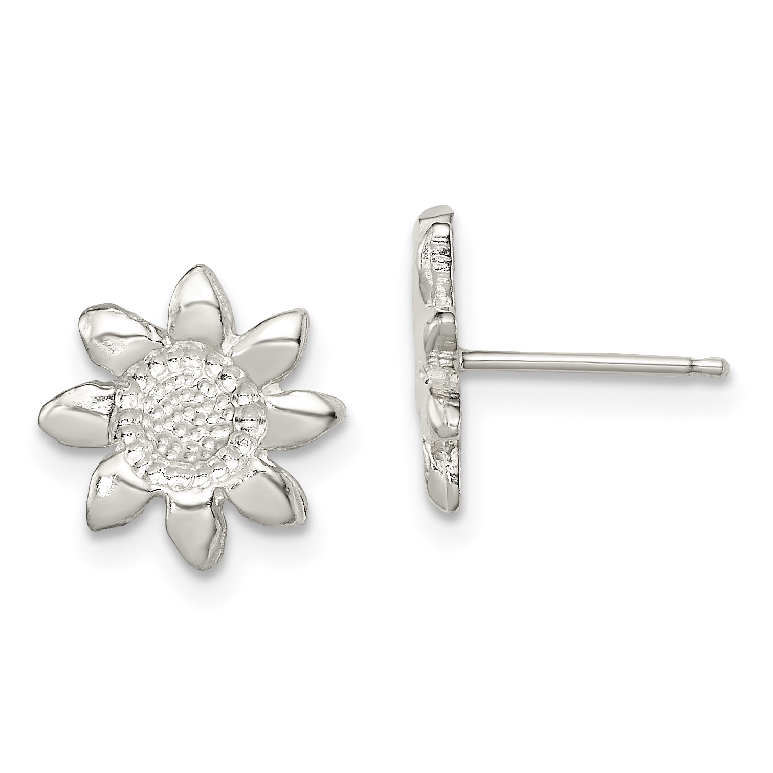 Sterling Silver Polished & Textured Sunflower Post Earrings (QE119)