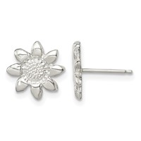 Sterling Silver Polished & Textured Sunflower Post Earrings view 1