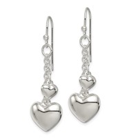 Sterling Silver Puffed Heart Shepherd Hook Earrings view 2