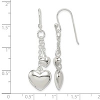 Sterling Silver Puffed Heart Shepherd Hook Earrings view 4