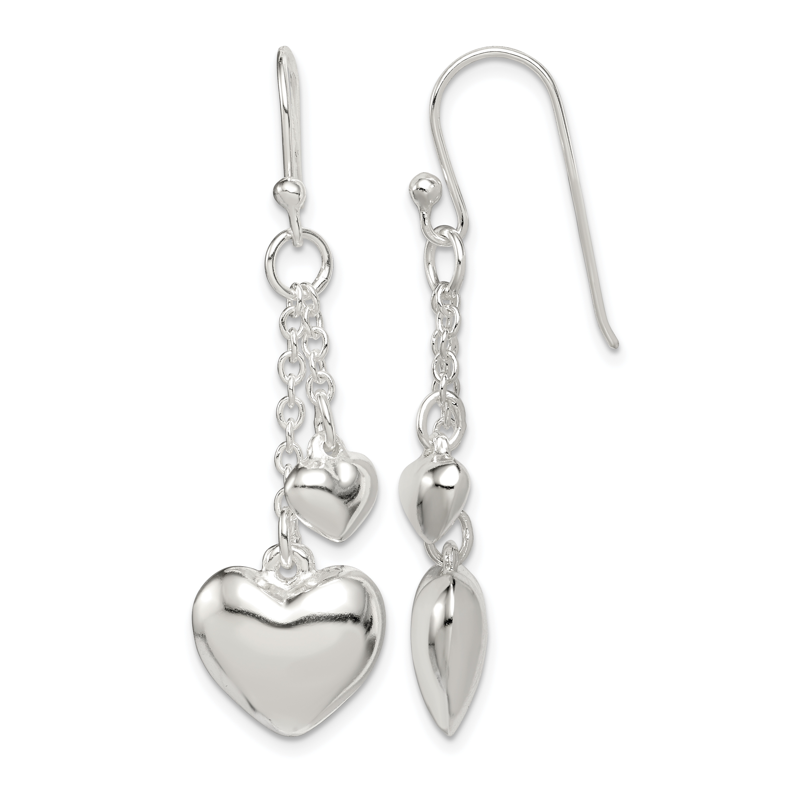 Sterling Silver Puffed Heart Shepherd Hook Earrings (QE11900)