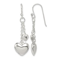 Sterling Silver Puffed Heart Shepherd Hook Earrings view 1
