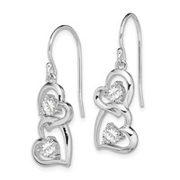 Sterling Silver RH-plated CZ Heart Dangle Shepherd Hook Earrings view 2
