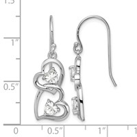 Sterling Silver RH-plated CZ Heart Dangle Shepherd Hook Earrings view 4