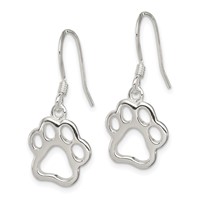 Sterling Silver Polished Paw Print Shepherd Hook Earrings view 2