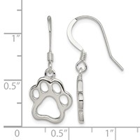 Sterling Silver Polished Paw Print Shepherd Hook Earrings view 4
