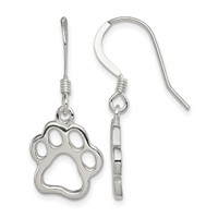 Sterling Silver Polished Paw Print Shepherd Hook Earrings view 1