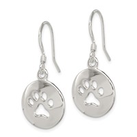 Sterling Silver Polished Paw Print Shepherd Hook Earrings view 2